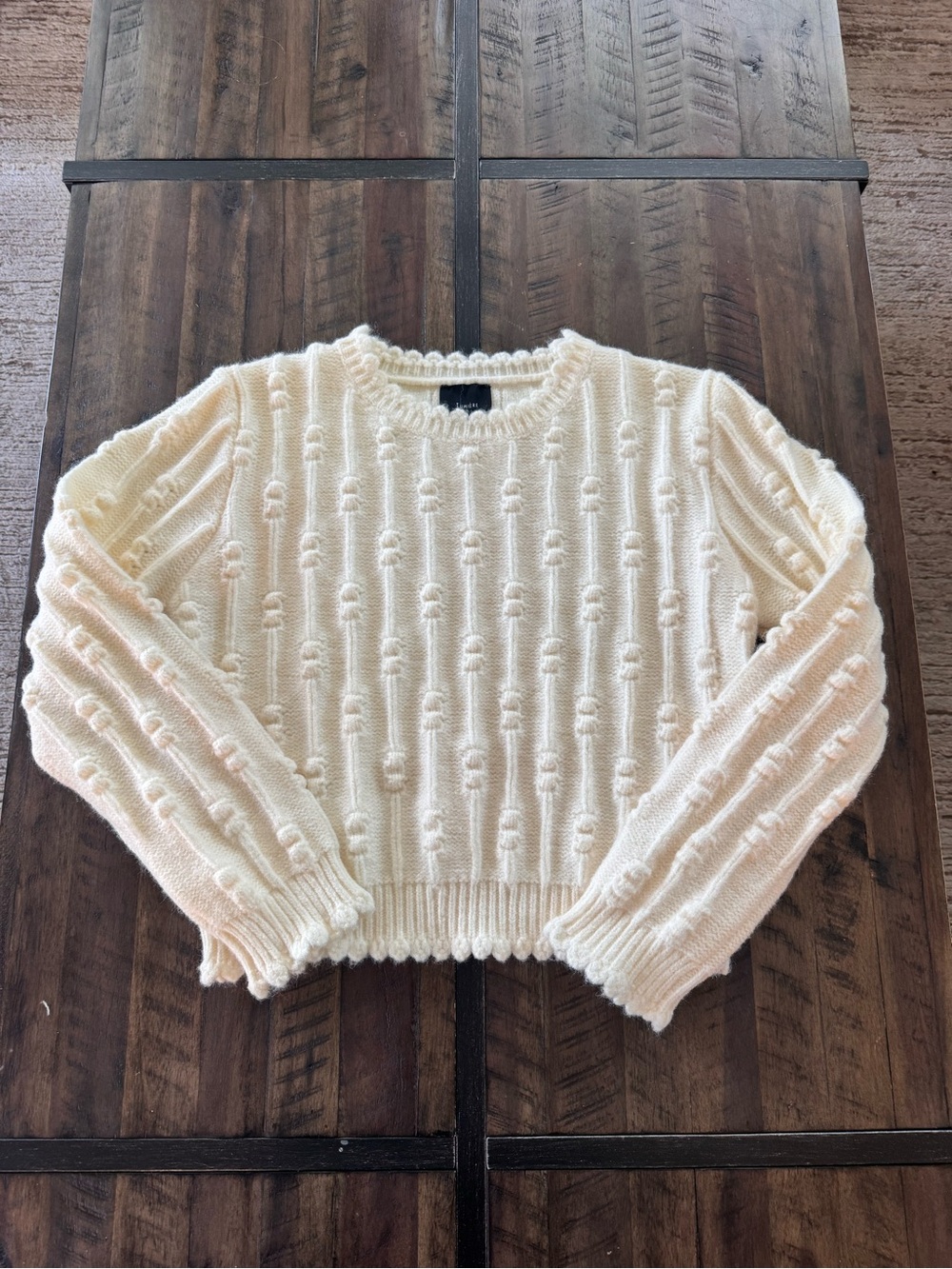 NWOT Lumiere Cream Bobble Knit Cropped Crewneck Sweater. Size L. - Picture 3 of 5